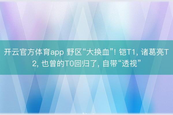 开云官方体育app 野区“大换血”! 铠T1， 诸葛亮T2， 也曾的T0回归了， 自带“透视”